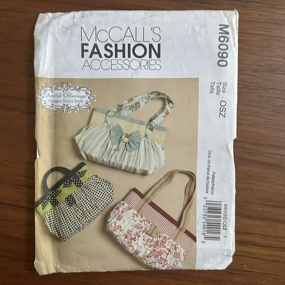 UNCUT McCall's Patterns Fashion Accessories M6090 Bags in 3 Sizes